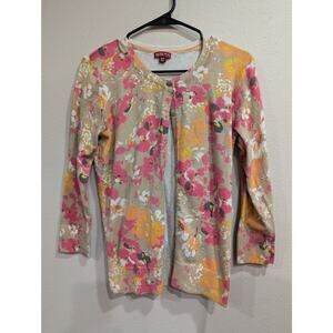 Pretty floral warm tone impressionistic cardigan by Merona size M